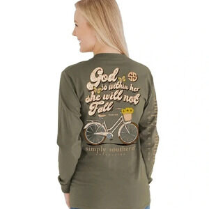 NWT Simply Southern “She Will Not Fall” Christian Graphic Long Sleeve Shirt
